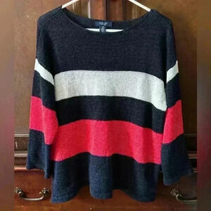 CHAPS sweater sz L navy white and coral